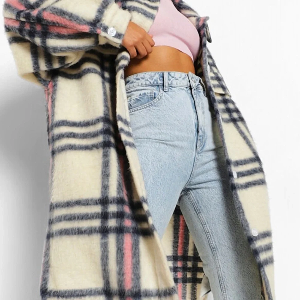 oversized long line check shacket - Picture 2 of 12